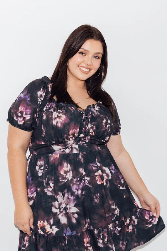 Price Drop Black Floral Lace Up Minidress