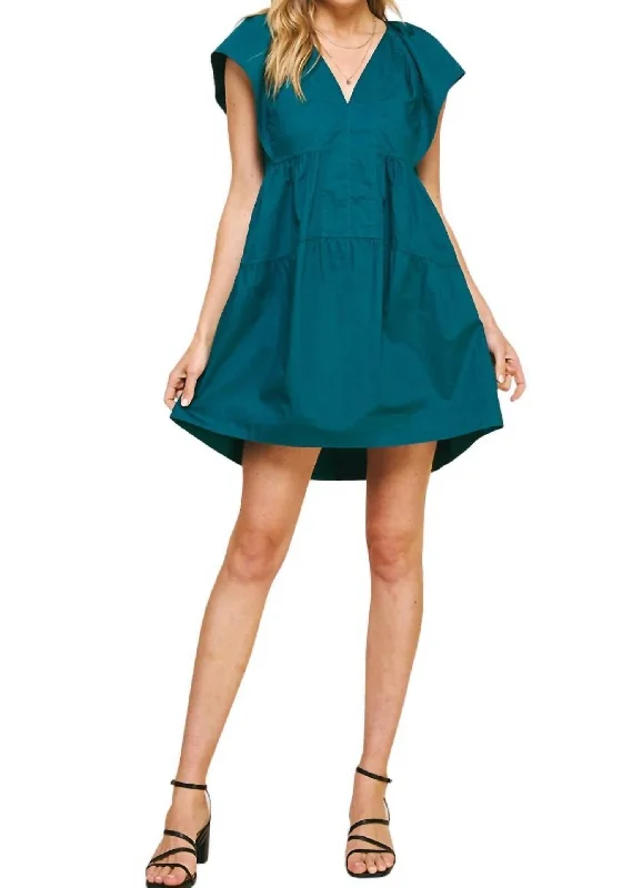 Must-Have Deals Short Sleeve Tiered Mini Dress In Fall Green