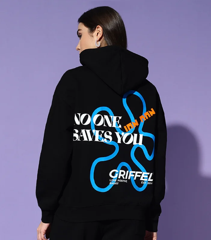 Instant Discount NO ONE SAVES YOU Hoodie Neck Oversized Sweatshirt
