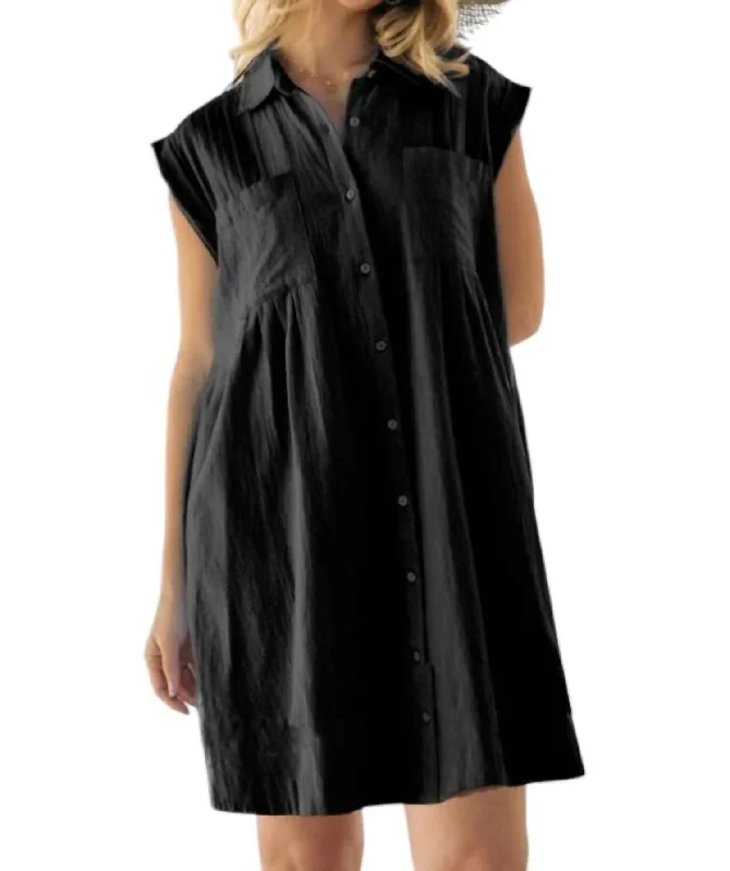 Don't Wait Solid Collar Shirt Dress In Black