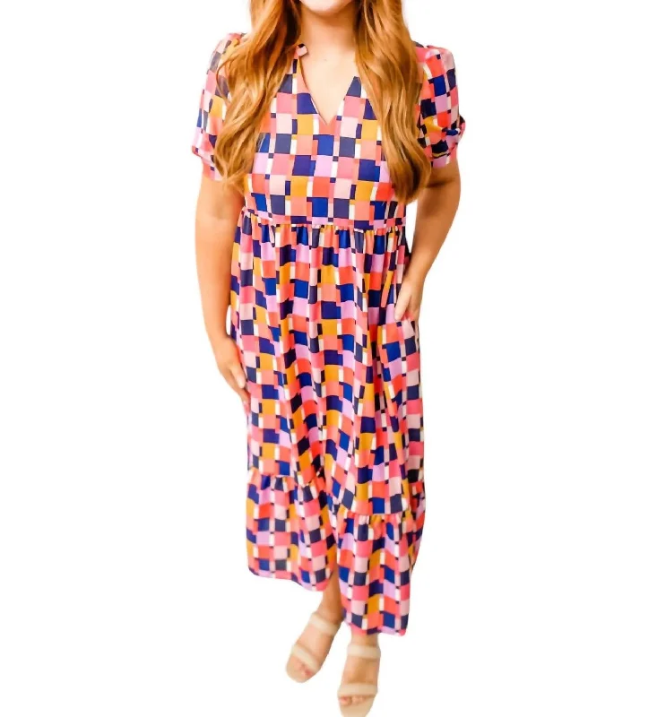 Price Reduction Check Me Out Dress In Pink/blue