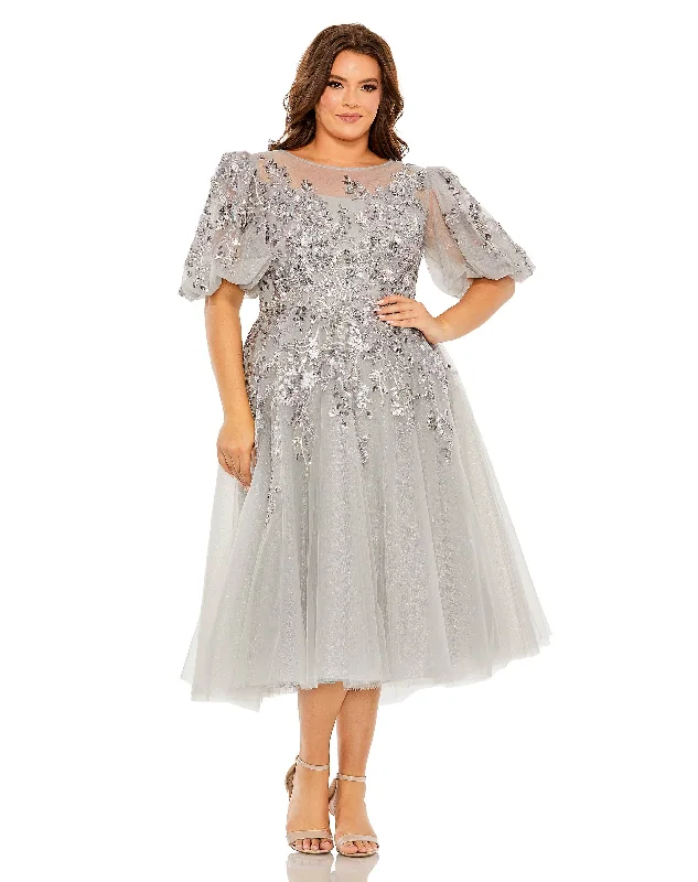 Seasonal Clearance Puff Sleeve Glitter Embellished Dress