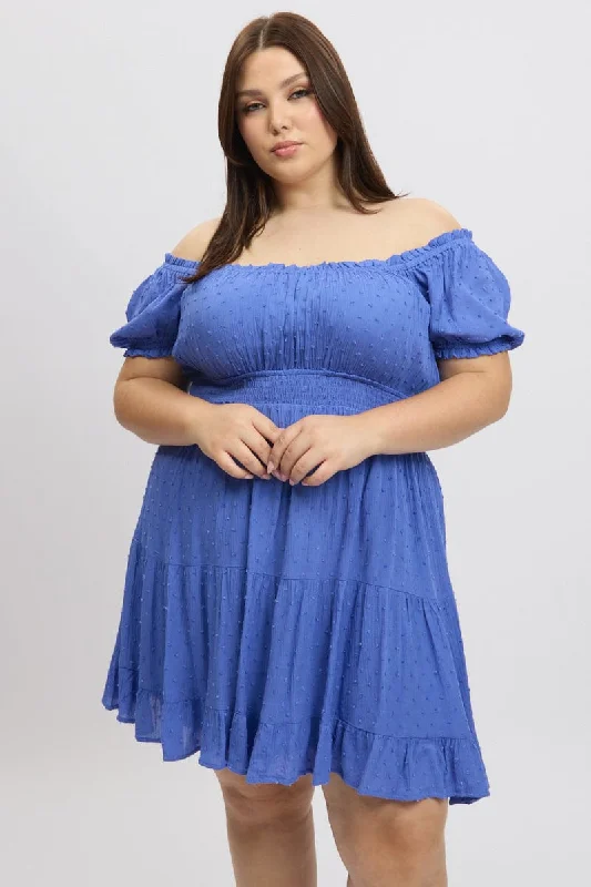 Epic Deals Blue Crinkle Rayon Blend Tiered Minidress