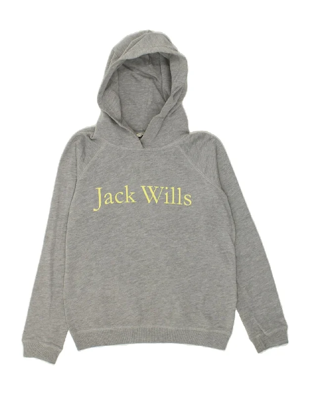 Overstock JACK WILLS Womens Graphic Hoodie Jumper UK 12 Medium Grey Cotton