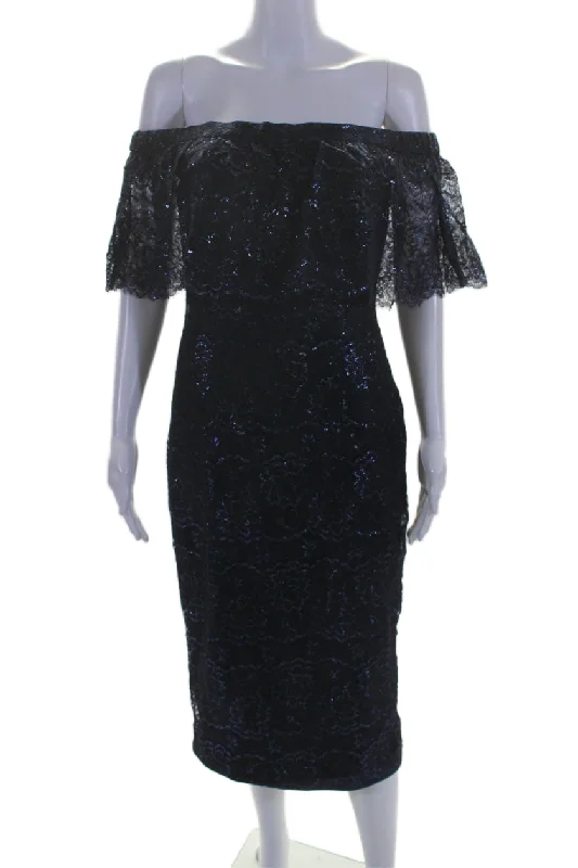 Major Savings Theia Womens Lace Off The Shoulder Short Sleeves Dress Midnight Blue
