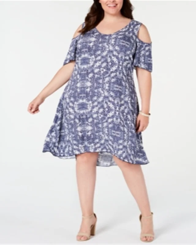 Limited Time Discount NY Collection Women's Plus Printed Cold Shoulder Dress Blue Size 2X | Blue Limited Time Discount NY Collection Women's Plus Printed Cold Shoulder Dress Blue Size 2X | Blue