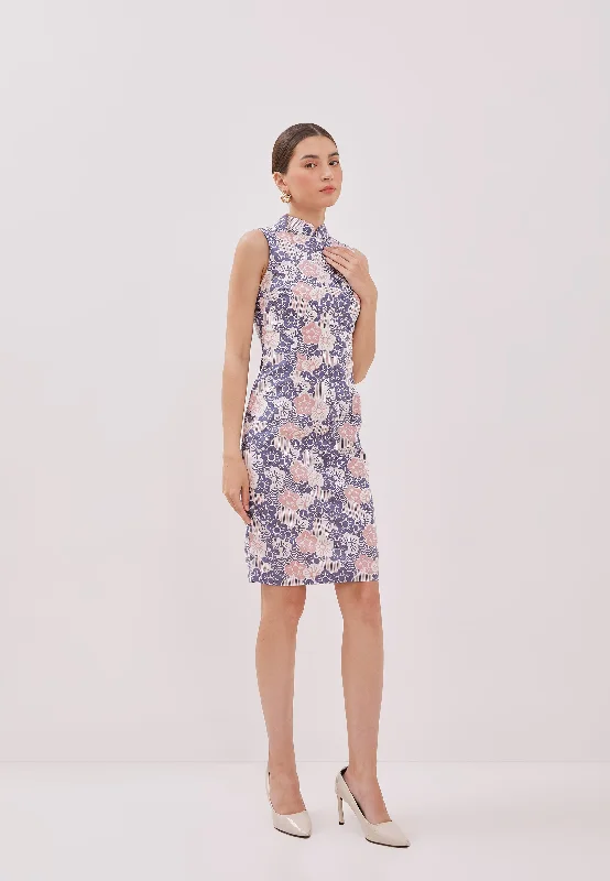 Exclusive Online Offer BANGKIT Blue & Pink Batik Cheongsam Dress