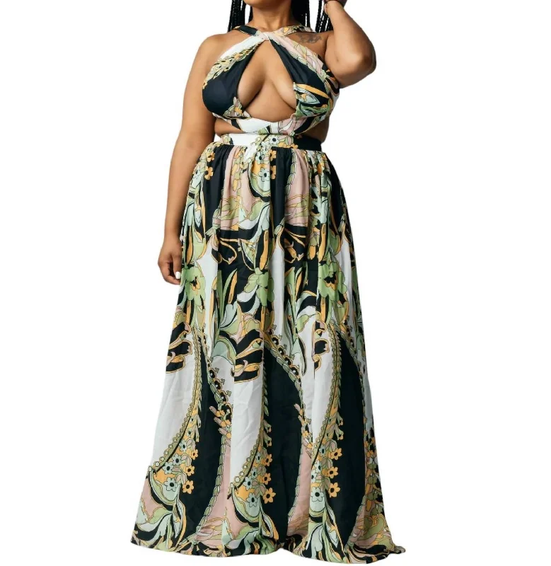 One-DAY Sale Sleeveless Maxi Dress In Green Multi