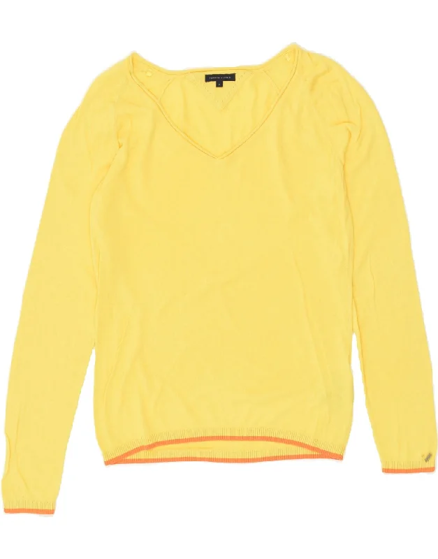 Special Buy TOMMY HILFIGER Womens V-Neck Jumper Sweater UK 14 Medium Yellow Cotton