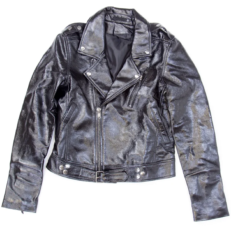 Deal Dash BLK DNM Women's Black Shiny Leather Jacket $895 NWOT