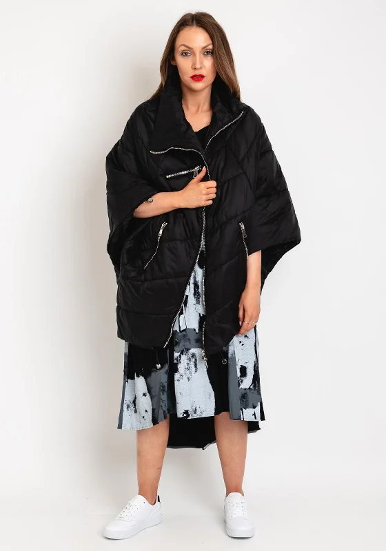 Steals and Deals Malissa J One Size Poncho Style Puffer Jacket, Black
