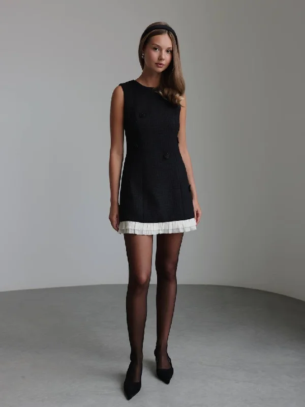 Anniversary Sale Elegant Charm Black Tweed Mini Dress