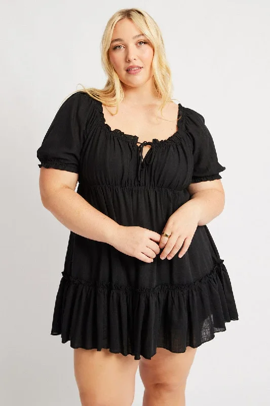 Crazy Deals Black Tie Front Linen Blend Minidress