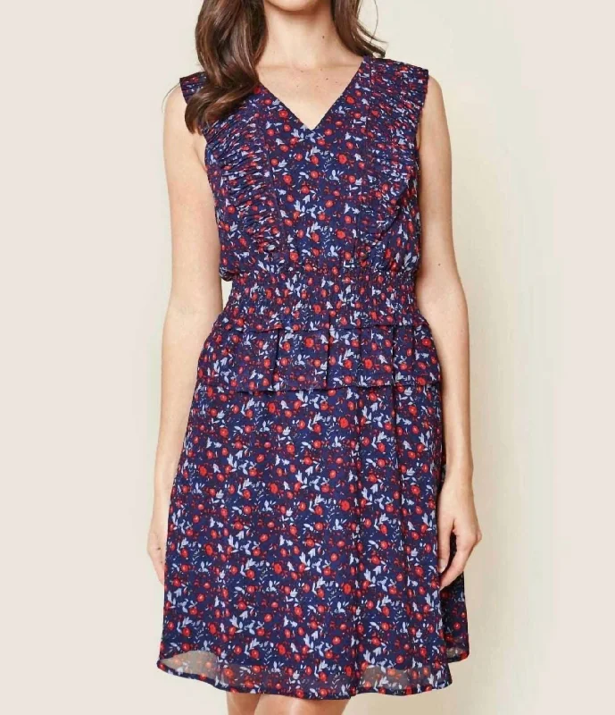 Season Finale Sale Floral Print Ruffled Mini Dress In Navy