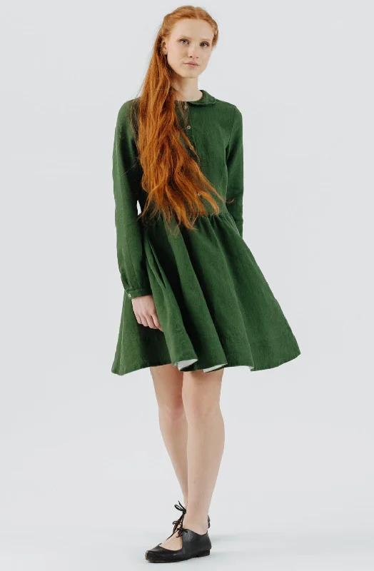 Overstock Sale Mini Classic Dress, Long Sleeve, Emerald Green