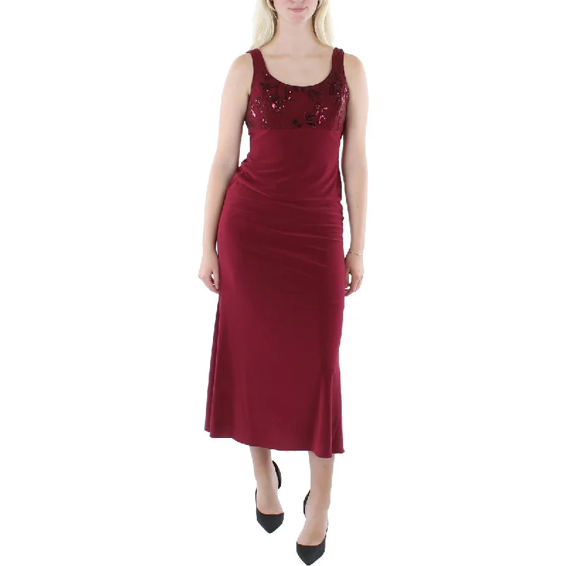 Midnight Madness Petites Womens Knit Sequined Midi Dress