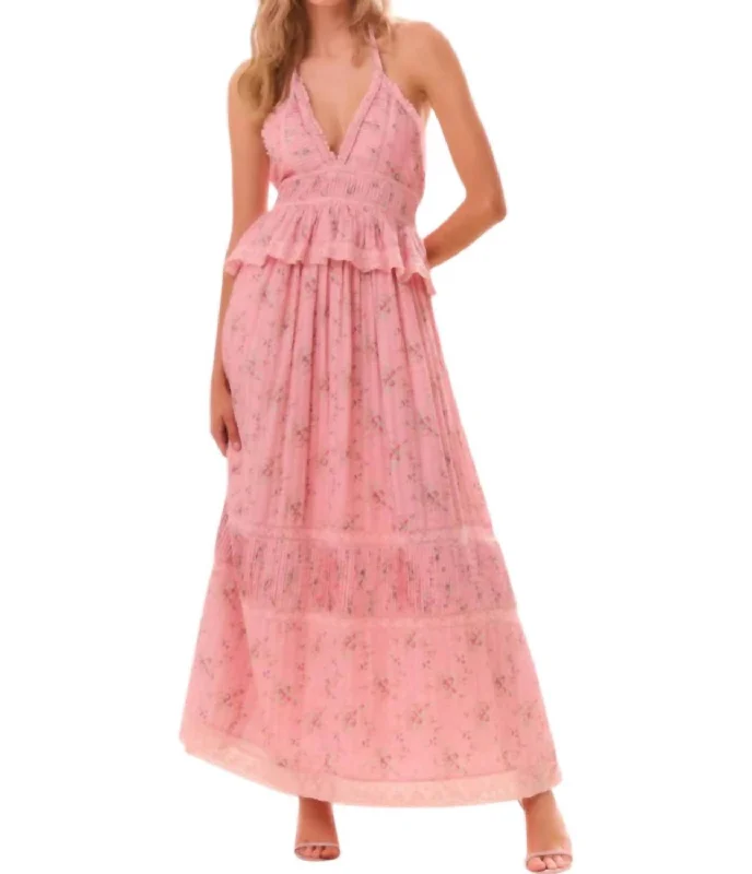 Buy More, Save More Avice Halter Cotton Print Maxi Dress In Pink
