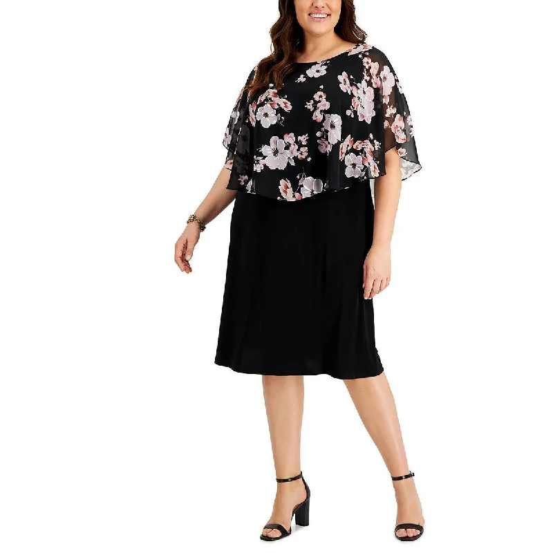 Clearance Items Plus Womens Floral Print Midi Fit & Flare Dress