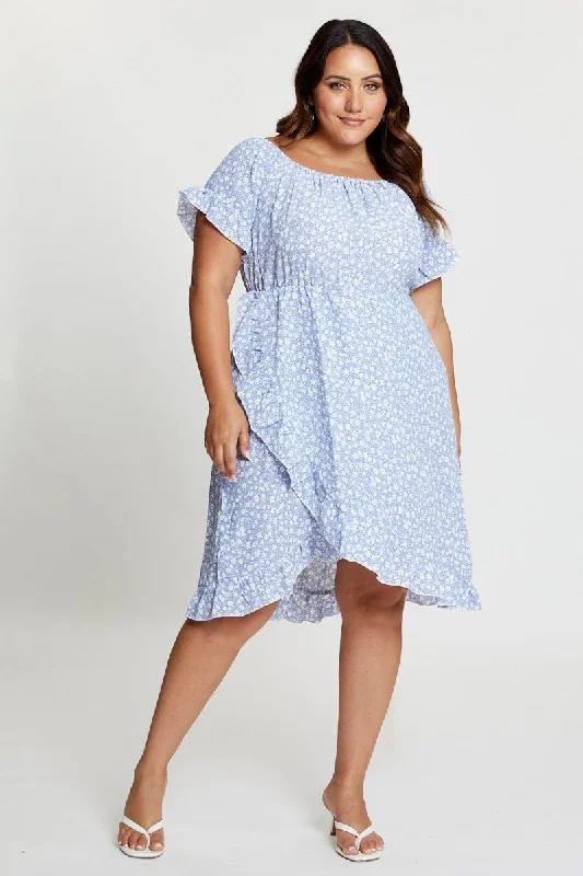 Limited Edition Ditsy Print Skater Dress Scoop Neck Short Sleeve