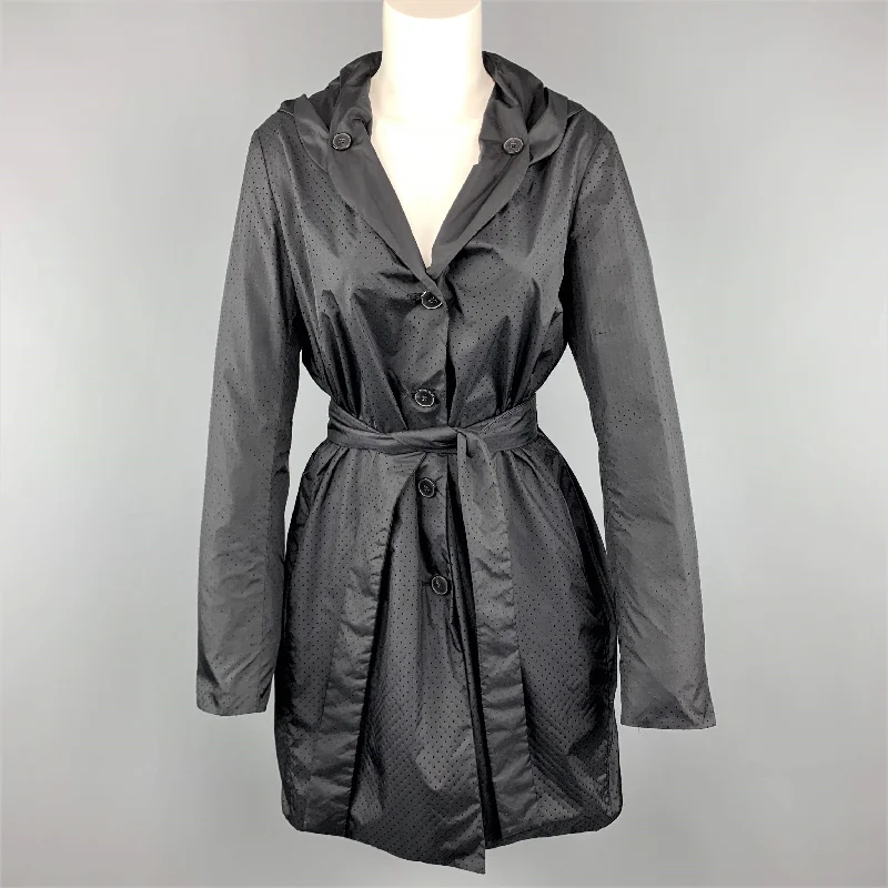 Discount Deals JIL SANDER Size 6 Black Perforated Nylon Hooded Coat