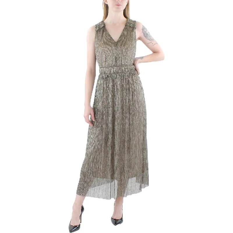 Final Clearance Womens Metallic Sleeveless Fit & Flare Dress