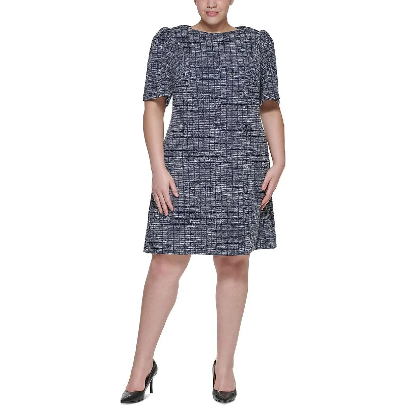 Now or Never Petites Womens Plaid Tweed Sheath Dress