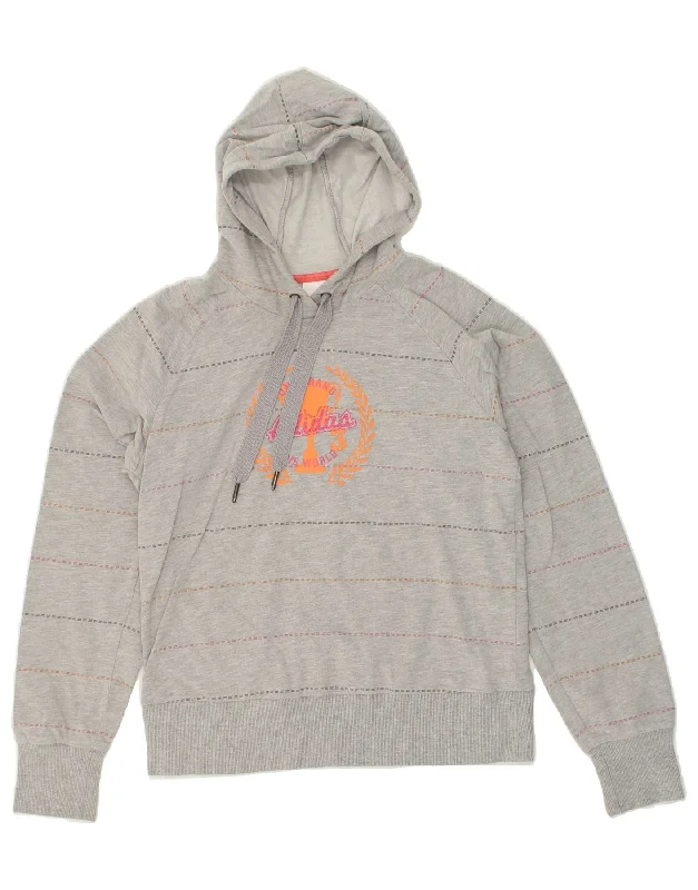 Sneak Peek Sale ADIDAS Womens Graphic Hoodie Jumper UK 12 Medium  Grey Striped Cotton