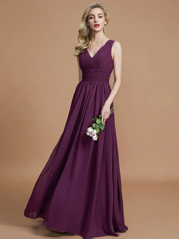Final Clearance A-Line/Princess Sleeveless V-neck Floor-Length Chiffon Bridesmaid Dresses Final Clearance A-Line/Princess Sleeveless V-neck Floor-Length Chiffon Bridesmaid Dresses