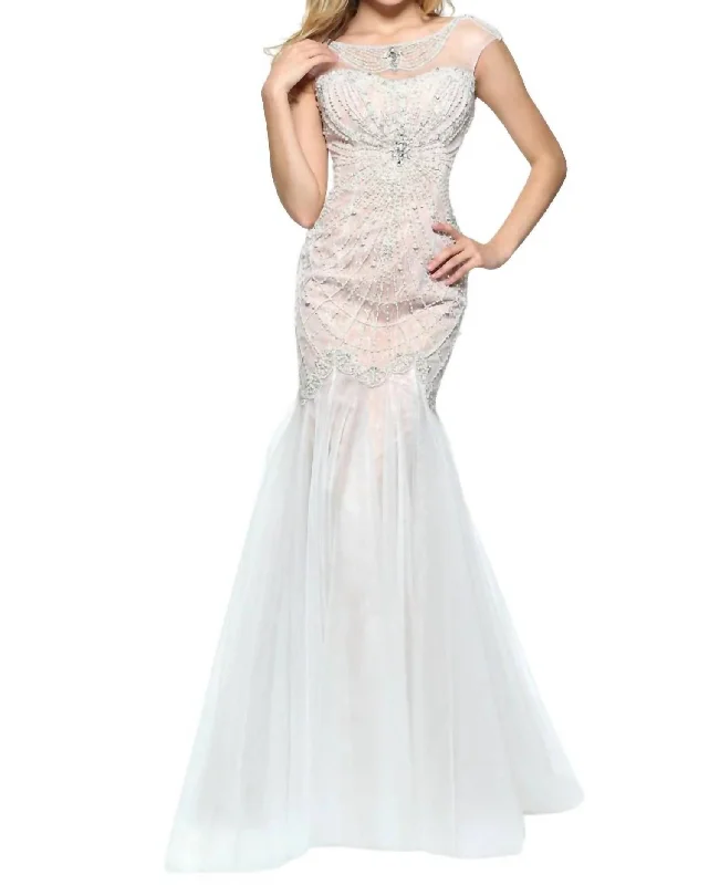 Price Slash Pearly Wedding Dress In Ivory/nude
