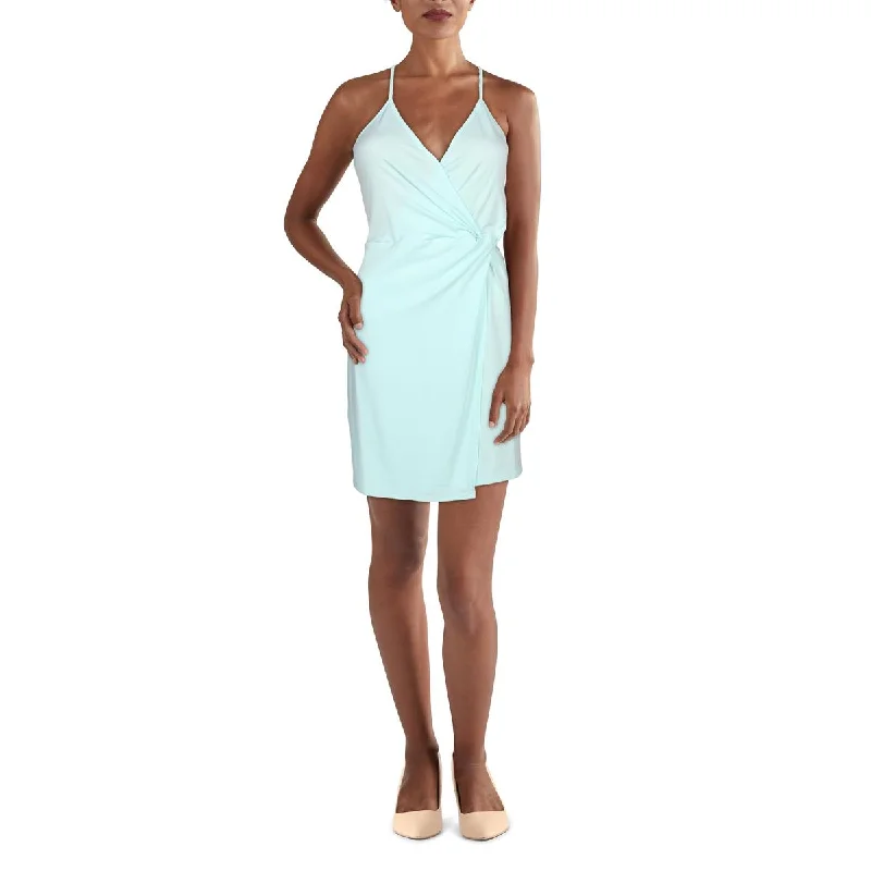 Deal Frenzy Womens Faux Wrap Short Cocktail and Party Dress