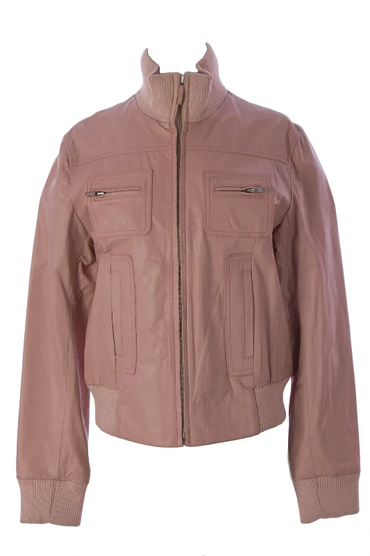 Price Buster LUCIANO ABITBOUL Women's Pink Funnel Collar Leather Moto Jacket Sz L $599 NEW Price Buster LUCIANO ABITBOUL Women's Pink Funnel Collar Leather Moto Jacket Sz L $599 NEW