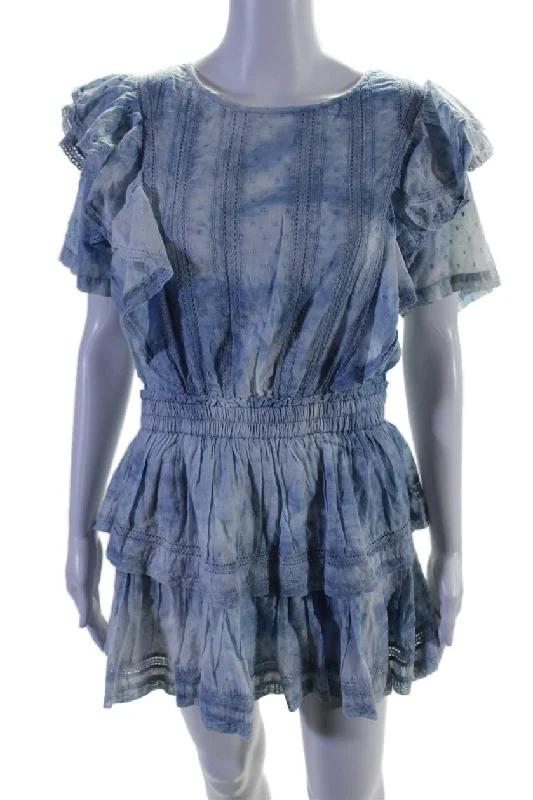 Exclusive Deal Love Shack Fancy Womens Cotton Blue Tie Dye Ruffle Detail Shift Dress