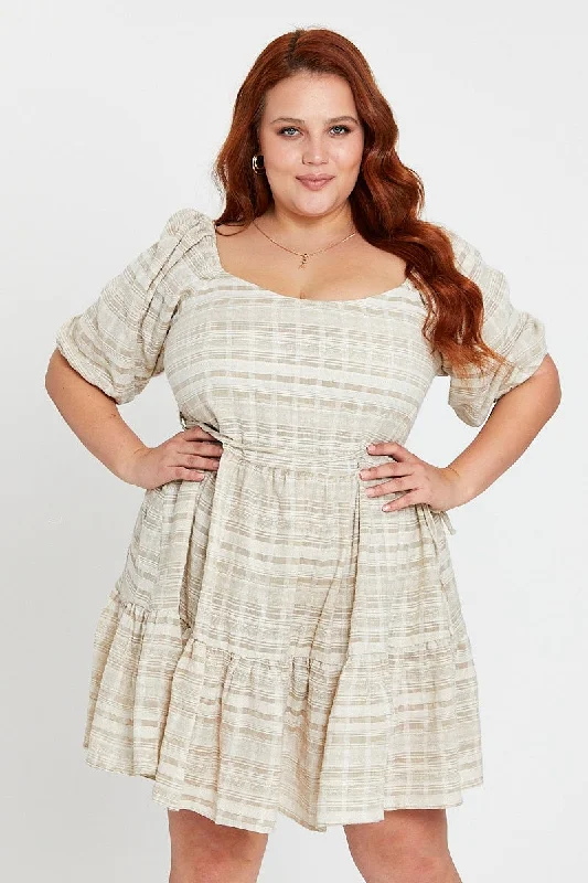 Today Only Stripe Skater Dress Scoop Neck Short Sleeve