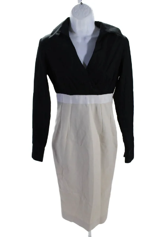 Deal Zone Victoria Beckham Womens Cotton Collar Zip Colorblock Dress Black