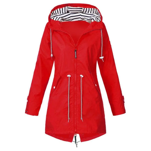 Sneak Peek Sale RTSHINE Women's Fashion Stylish Red Hooded Light Jacket Raincoat Zipper Jacket