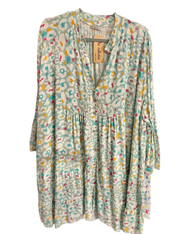Act Fast Summertime Fun Tiered Leopard Dress In Ocean
