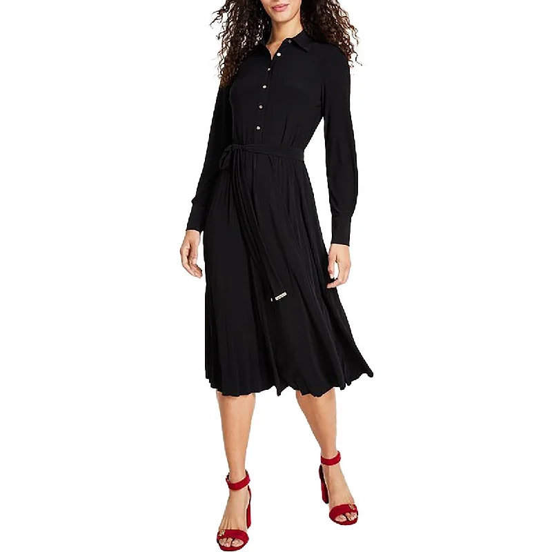 Special Savings Womens Knit Pleated Shirtdress