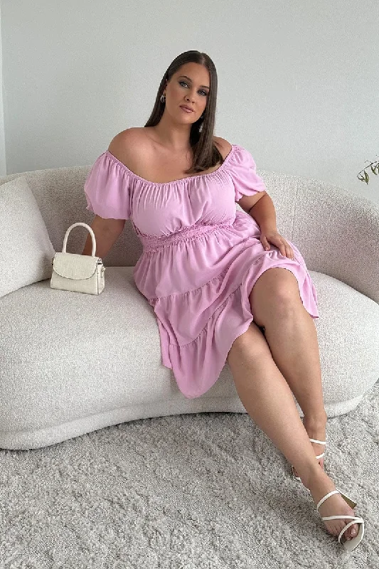 Last Chance Pink Shirred Waistband Tiered Minidress