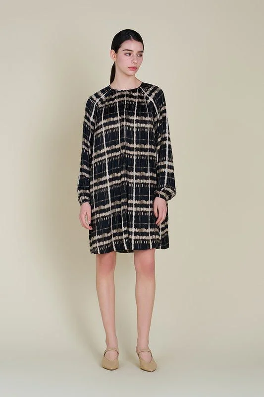 Fantastic Offers Black & Tan Plaid Pleated Mini Dress