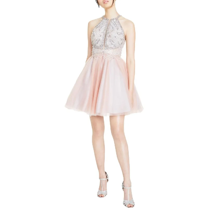 Year-End Clearance Juniors Womens Embellished Short Halter Dress