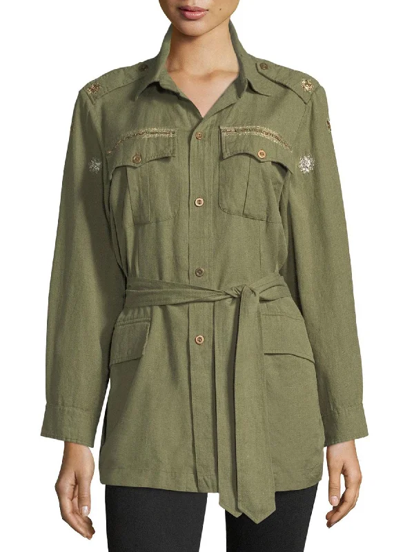 Mega Sale LOVESHACKFANCY Women's Army Green Marrakesh Beading Army Jacket $265 NWT