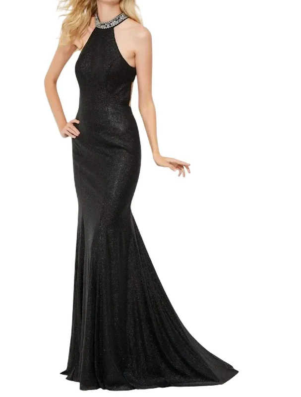 Year-End Sale Sequin Halter Prom Dress In Black