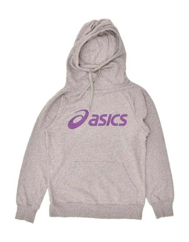 The Best Prices ASICS Womens Graphic Hoodie Jumper UK 14 Medium Grey Cotton