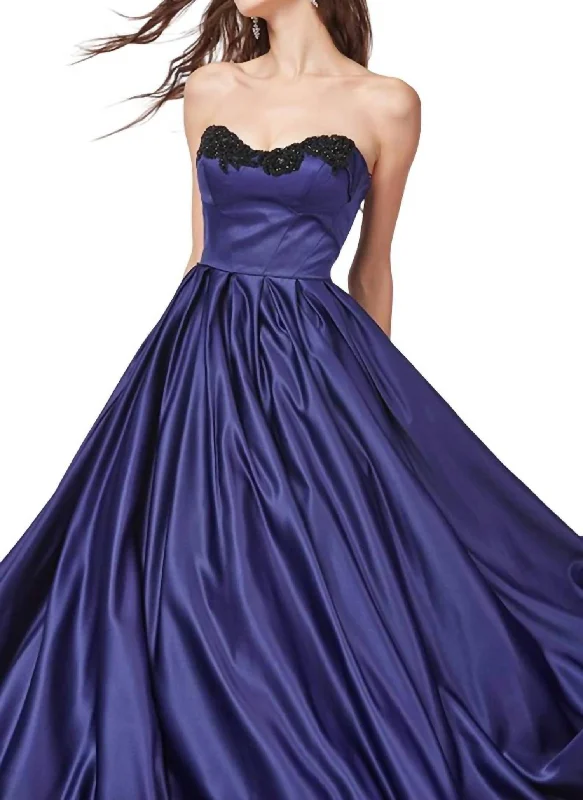 Limited Edition Satin Prom Dress In Midnight Blue