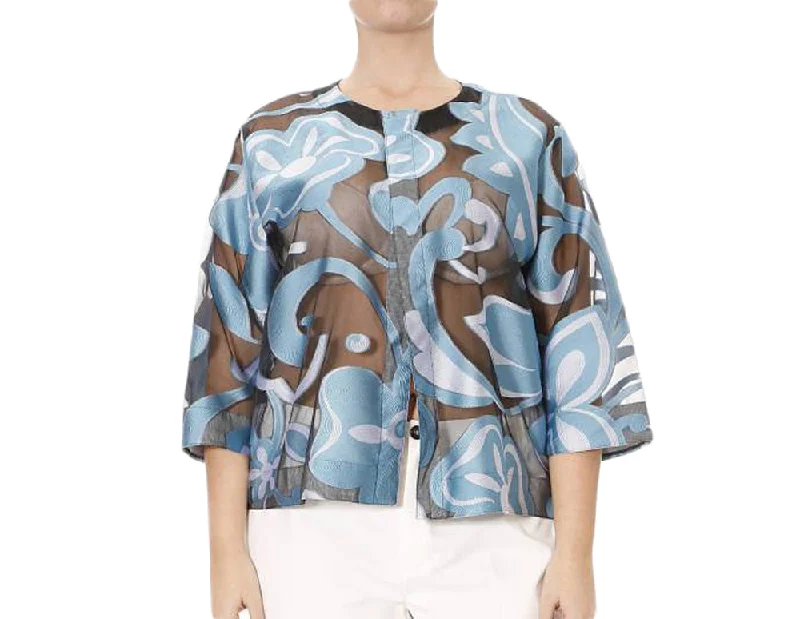 Buy Now MARINA RINALDI Women's Blue Multi Felicita Cropped Jacket $865 NWT