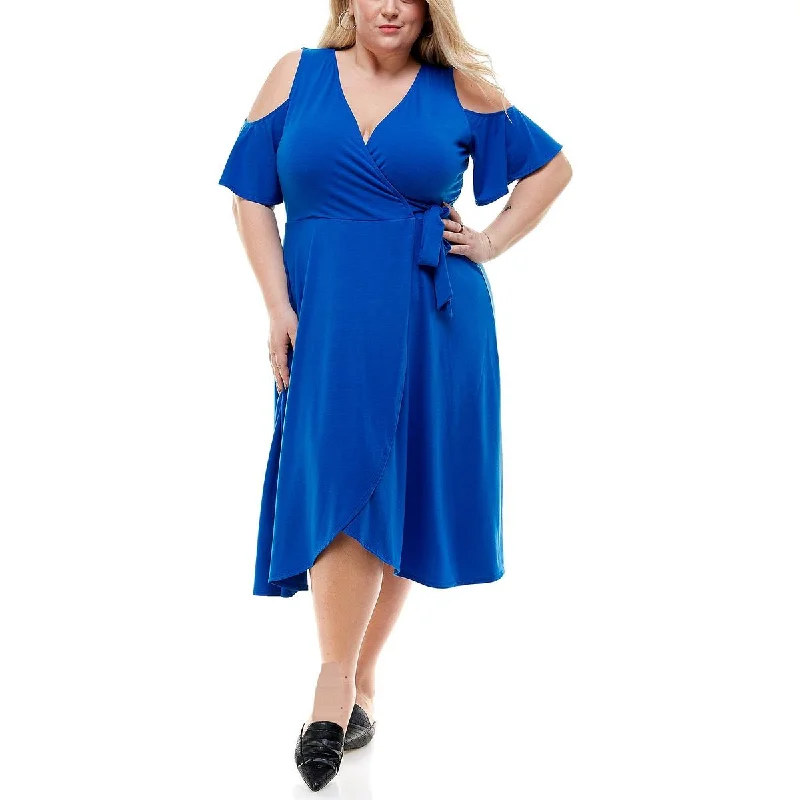 Major Savings Plus Womens Cold Shoulder Knee Fit & Flare Dress