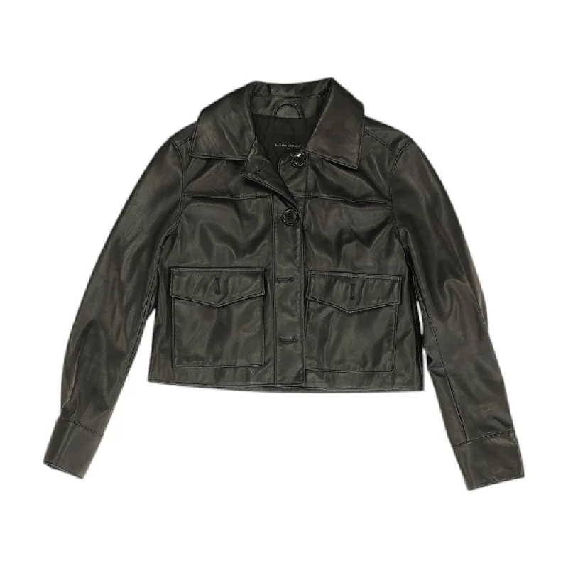 Limited Availability Black Solid Faux Leather Jacket