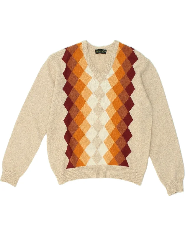 Price Smash IL GRANCHIO Womens V-Neck Jumper Sweater US 6 Medium Beige Argyle/Diamond Price Smash IL GRANCHIO Womens V-Neck Jumper Sweater US 6 Medium Beige Argyle/Diamond
