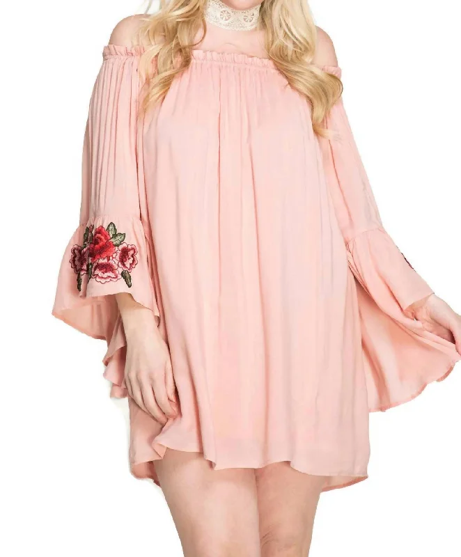 Price Rollback Floral Off The Shoulder Mini Dress - Plus In Blush