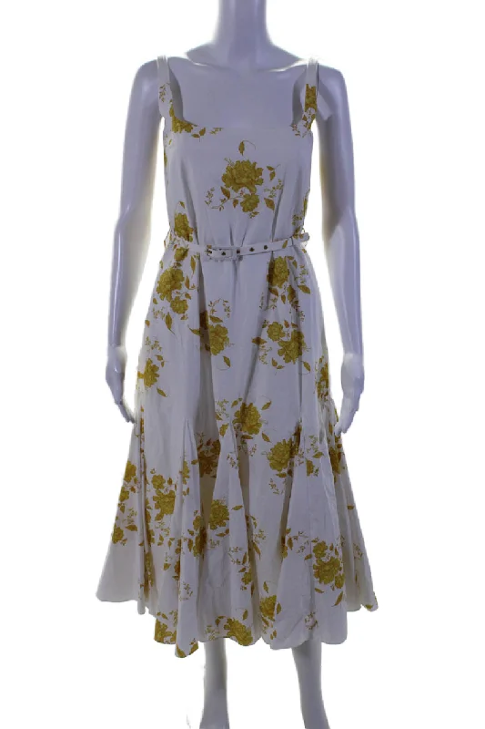 Bargain Prices Emilia Wickstead Womens Back Zip Square Neck Floral Dress White Yellow